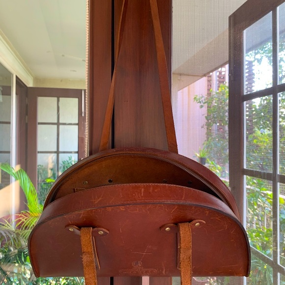 Cord Handbags - Unique design. Cord hard leather bag. Tan colour. With long straps.